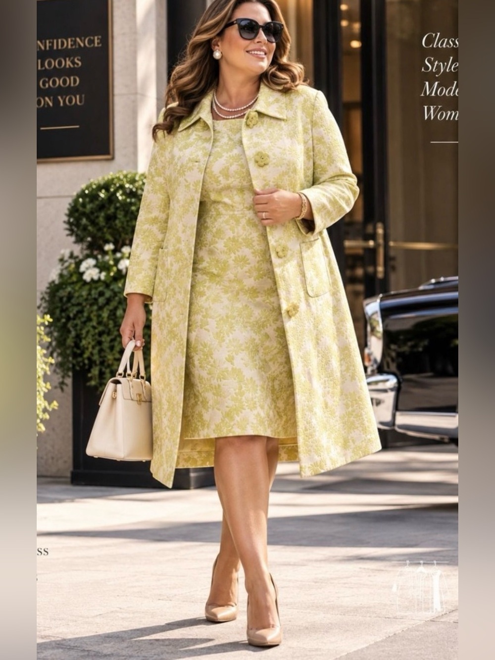 Vintage Eliza J Citrine Floral Jackie O Jacquard Dress&Jacket Set Like New sz10